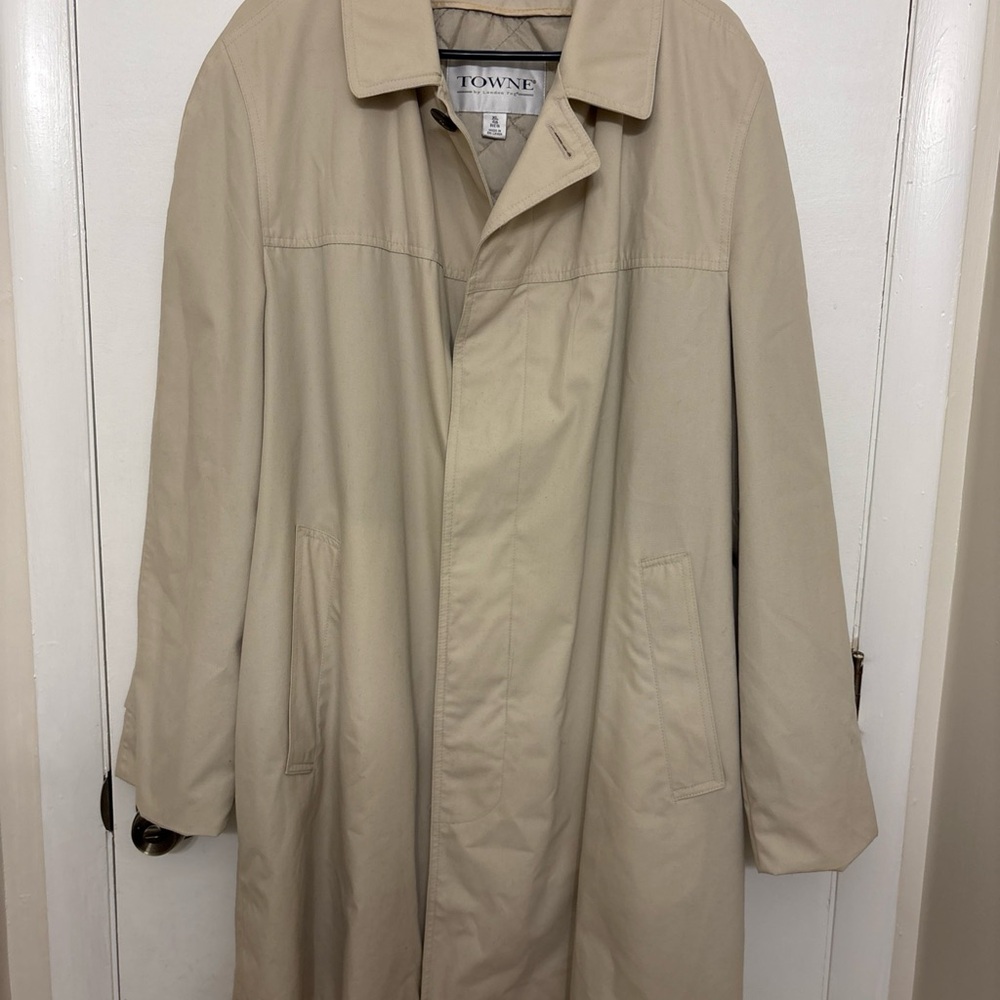 Vintage Towne by London Fog Men's Trench Coat XL 46R Tan Rain Jacket Zip Liner - Picture 3 of 8
